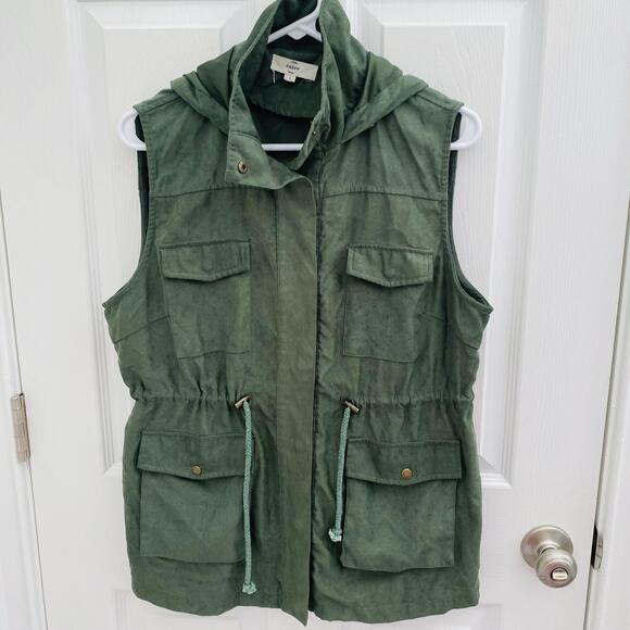 Entro Utility Vest Womens Large Hooded Sleeveless Jacket Pocket grunge gorpcore - Picture 1 of 4